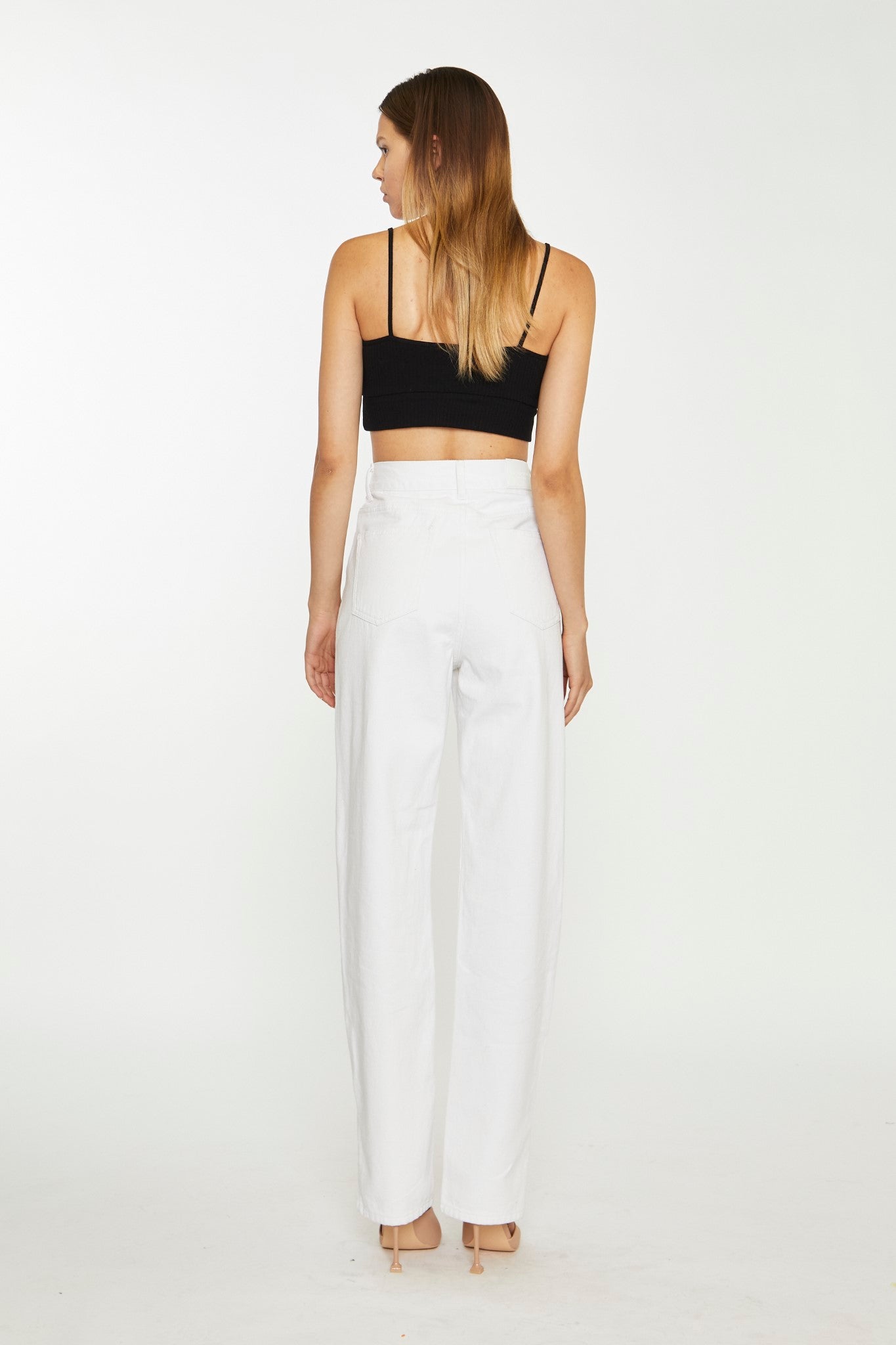 White High-Waisted Side Split Jeans