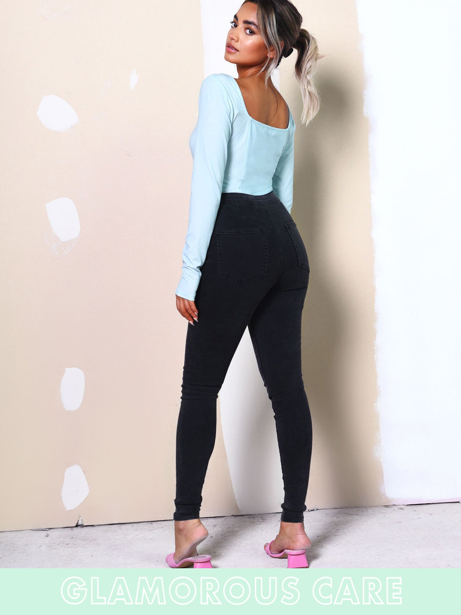 Glamorous Care Light Blue Square Neck Bodysuit - Glamorous