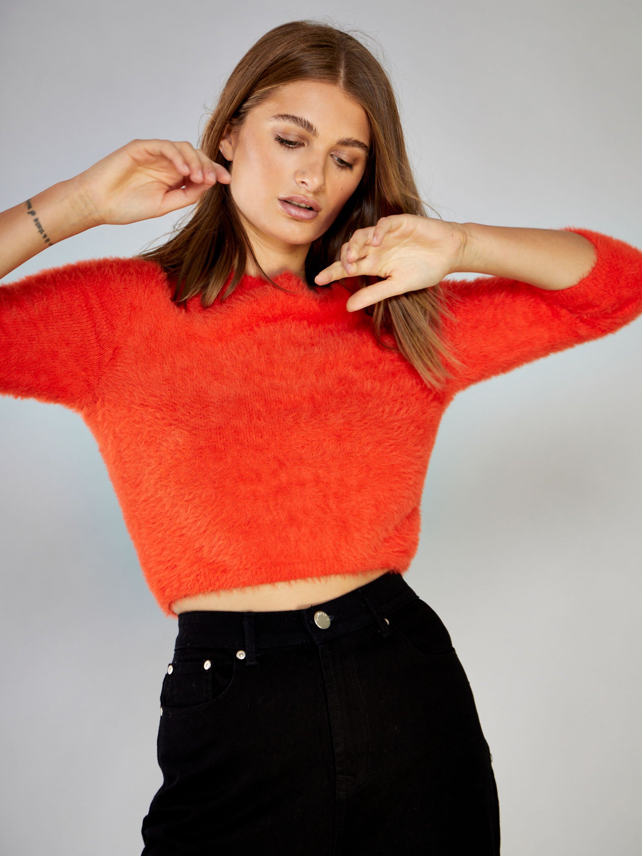 Glamorous Spicy Orange Crop 3/4 Length Sleeve Jumper