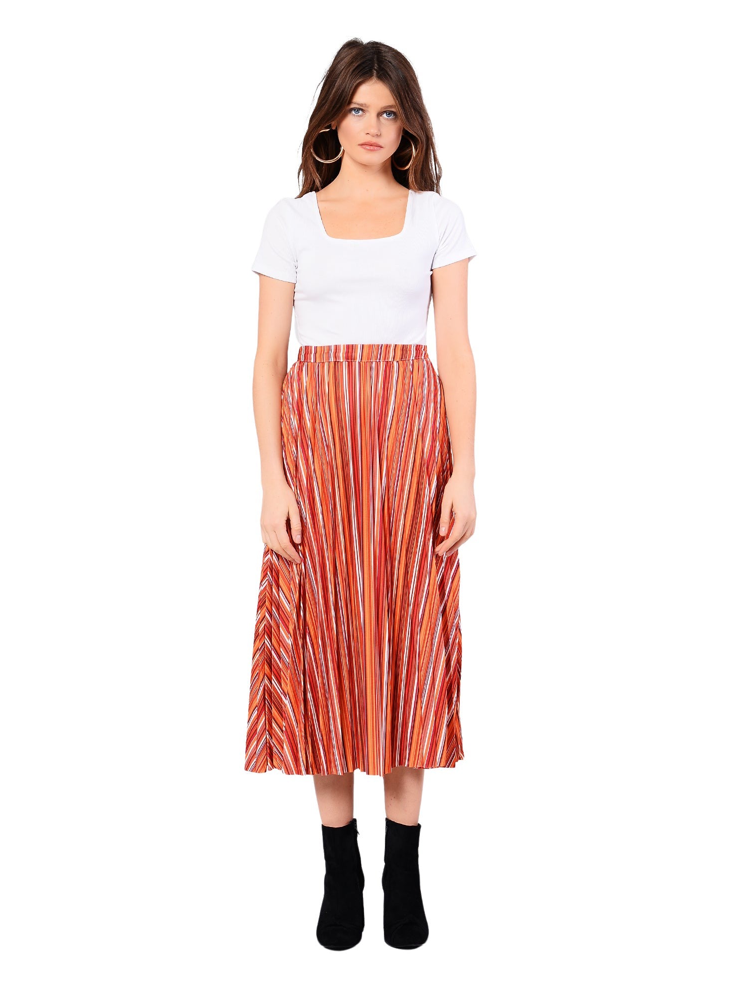 Glamorous Rust Stripe Pattern Side Split Midi Skirt