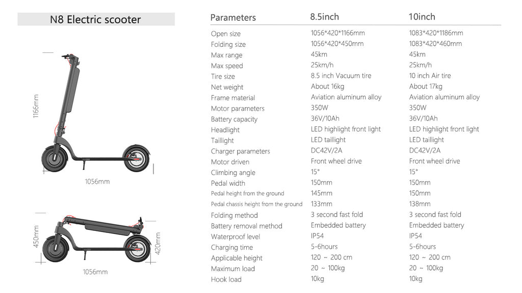 10Inch electric scooter specification