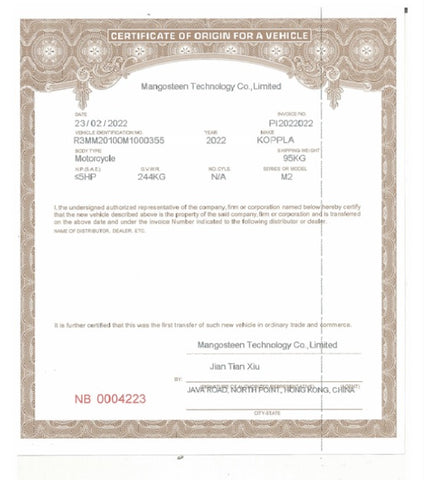 mangosteen certificate of origin