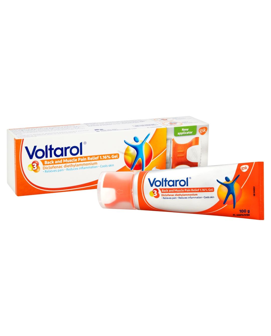 Voltarol Back and Muscle Pain Relief Gel with No Mess Applicator 1.16% ...