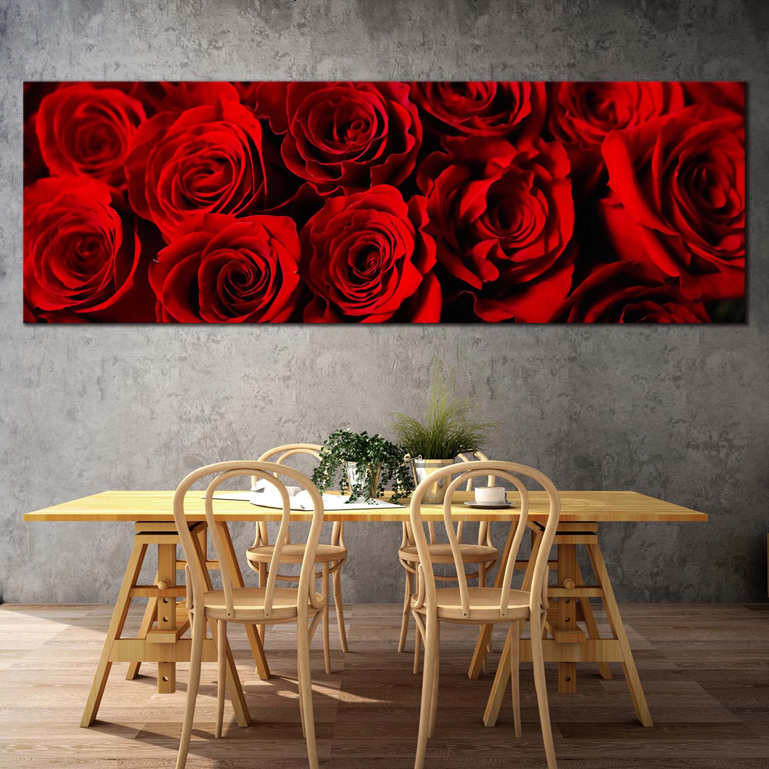 Rosses Romance Canvas Wall Art Red Rose Bouquet 1 Piece Canvas Print Rose Flowers Wide Canvas 7464