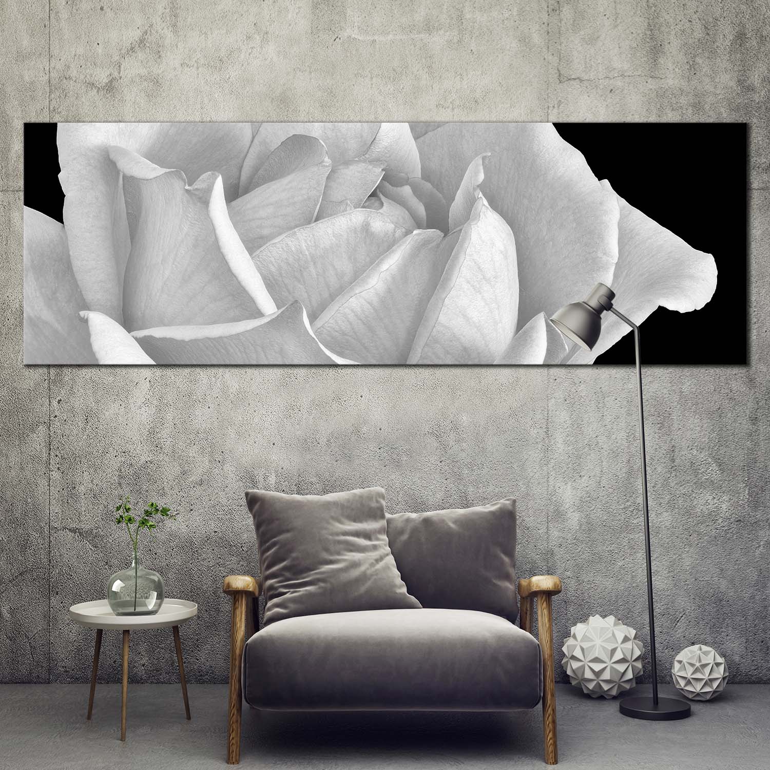 Monochrome Flower Canvas Wall Art, White Rose Blossom Canvas Print