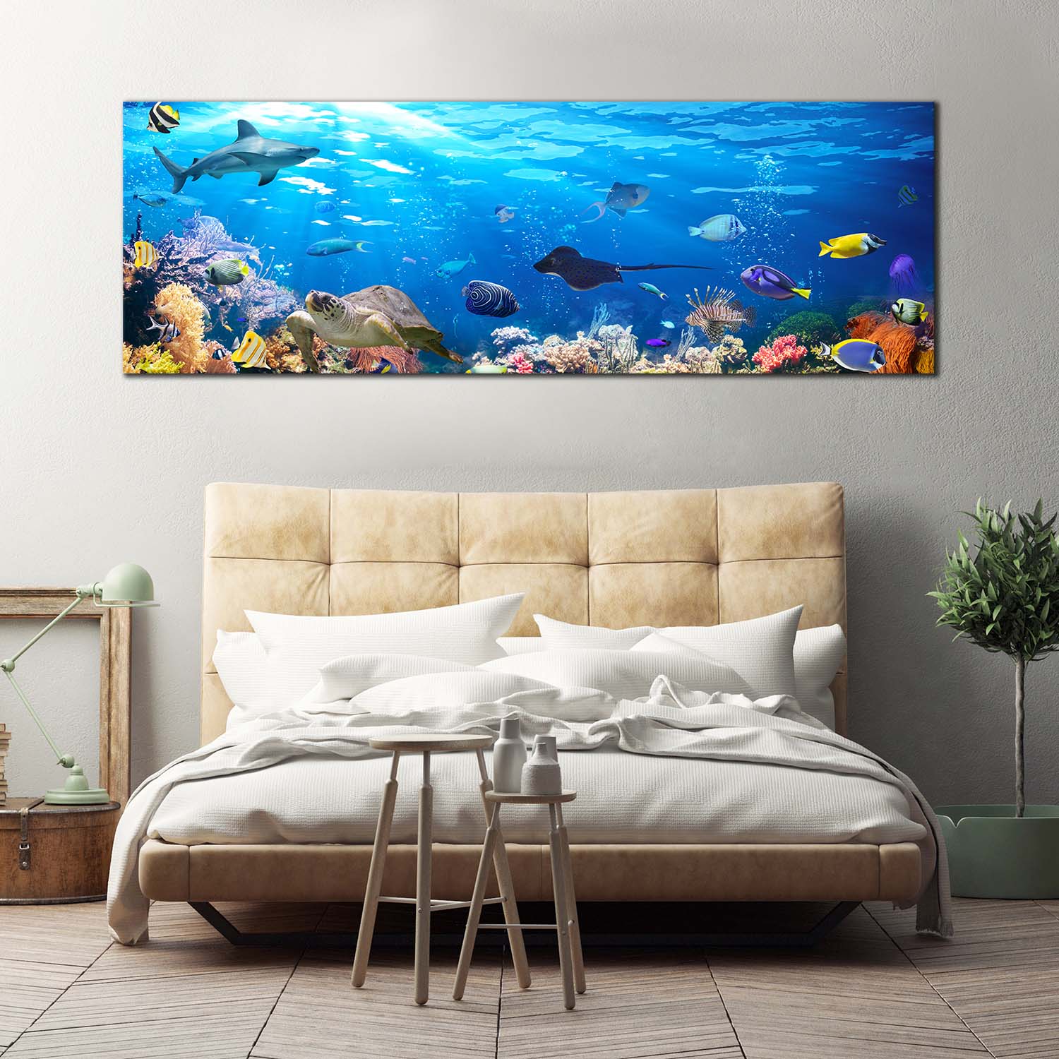 Underwater Scene Canvas Wall Art, Blue Exotic Underwater Canvas Print ...