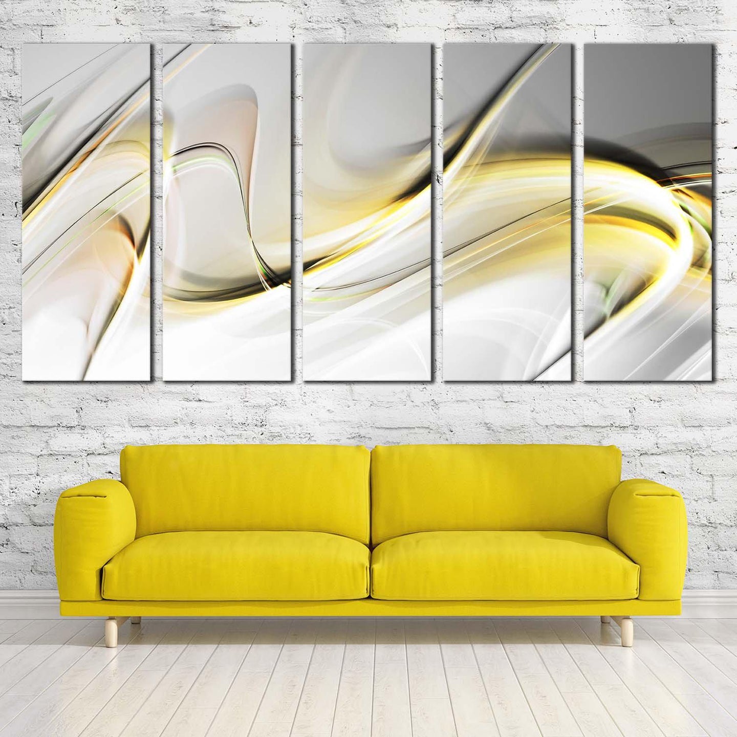 Abstract Digital Canvas Wall Art, Grey Abstract Artwork Print, Yellow