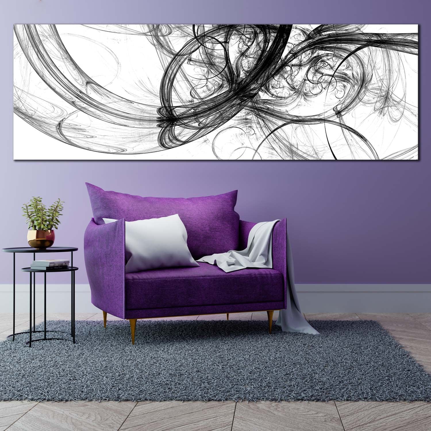 Abstract Energy Canvas Wall Art, Black Abstract Fractal Design Panoram ...