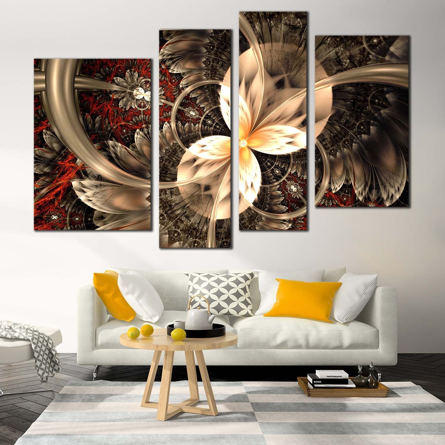 Abstract Flower Canvas Wall Art, Brown Abstract Digital Artwork Graphic ...