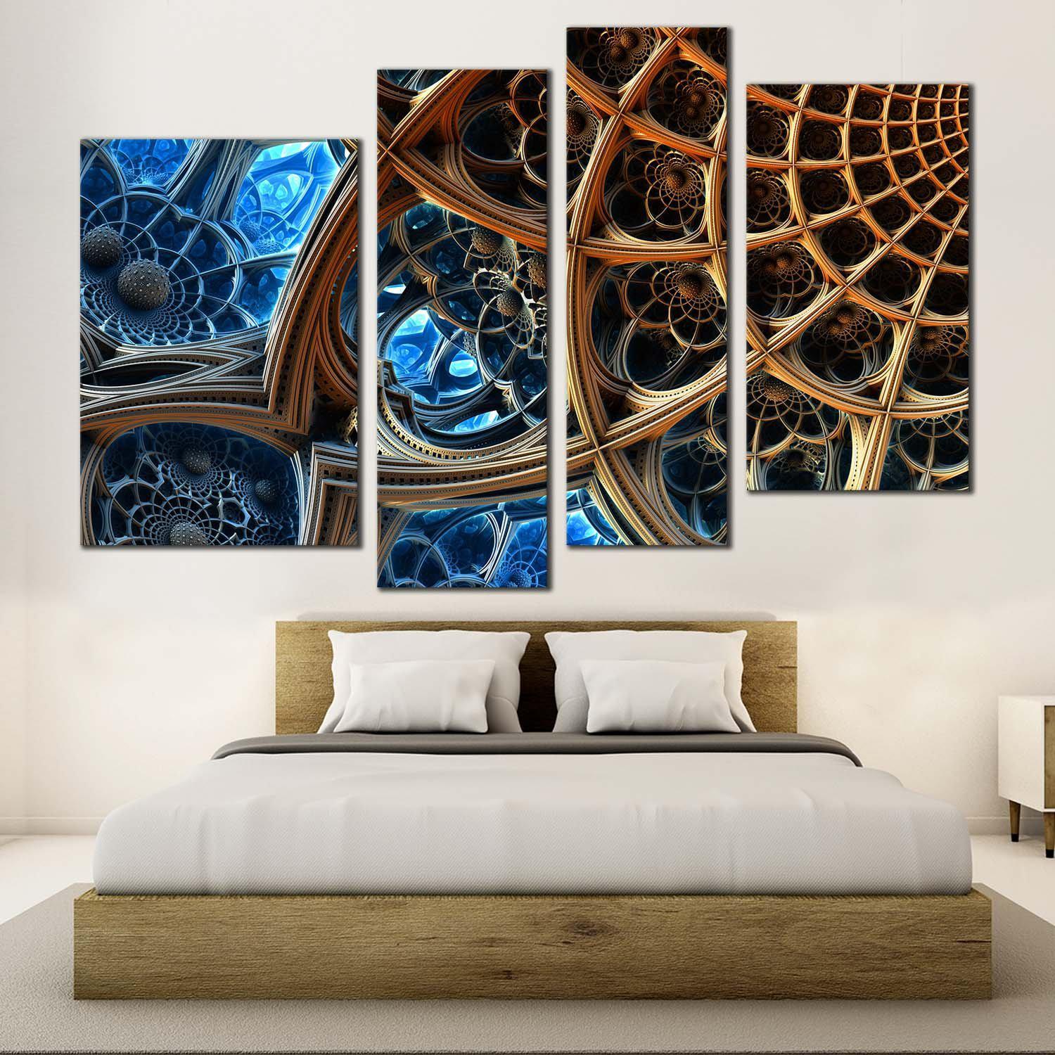 Abstract Fractal Canvas Print, Blue Modern Abstract 3D Rendering 4 Pie ...
