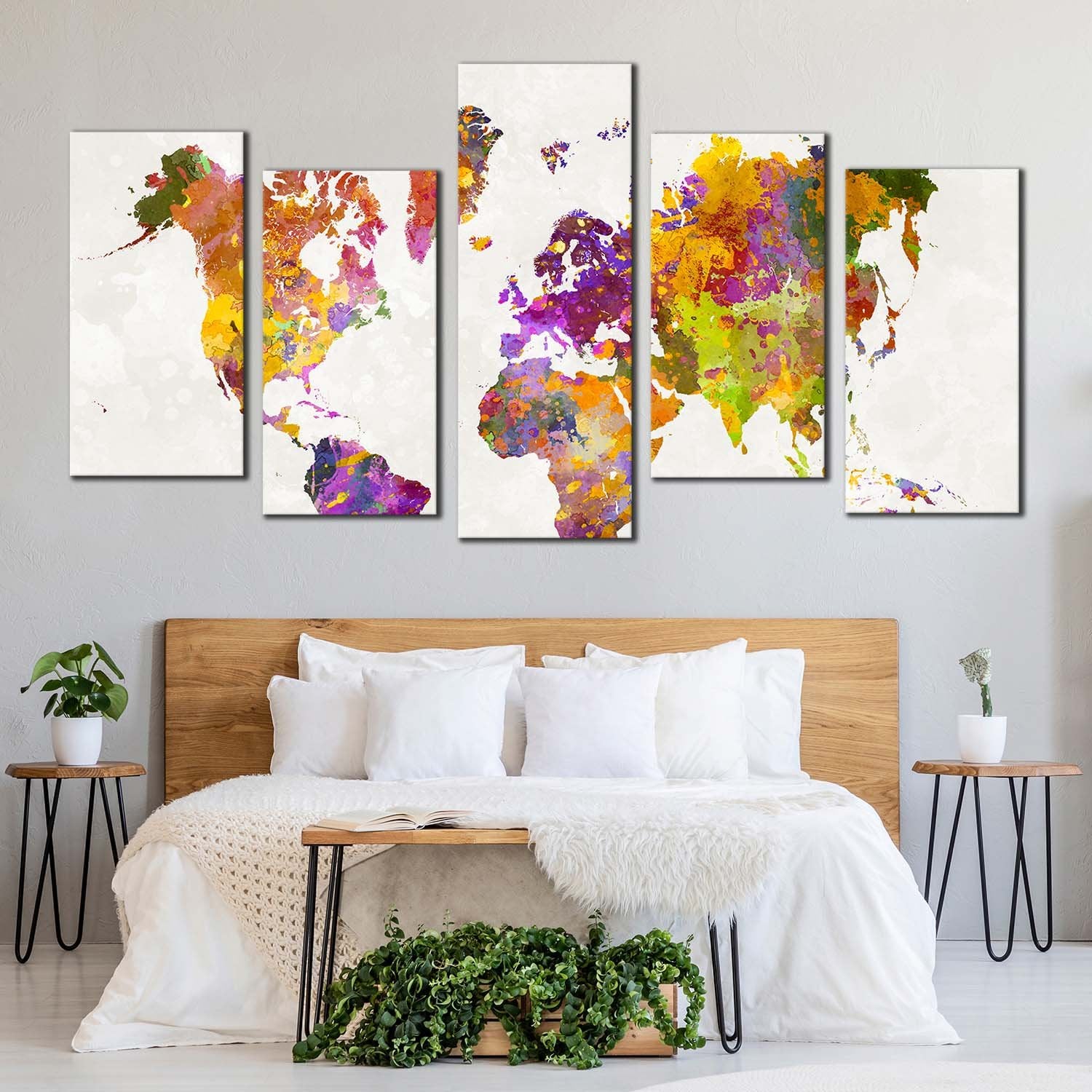 Abstract Map Canvas Wall Art, White Background Flat World Canvas Print ...