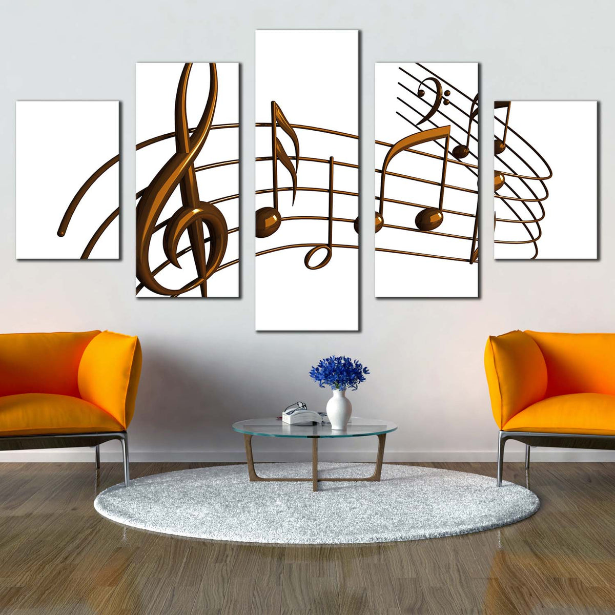 Abstract Music Canvas Wall Art, White Modern Isolated Music Notes 5 Pi ...