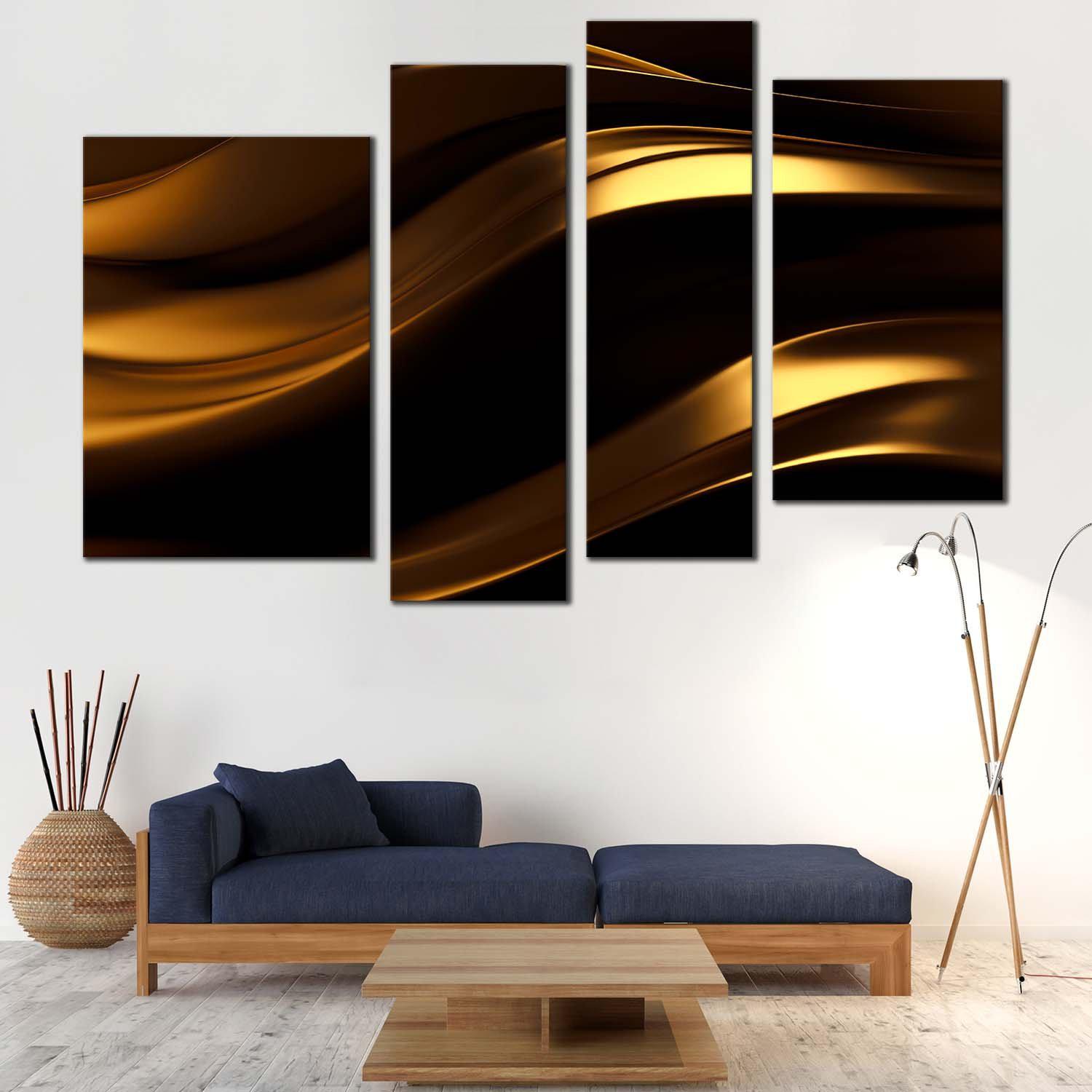 Abstract Wave Canvas Wall Art, Black Golden Elegant Abstract Canvas Se ...