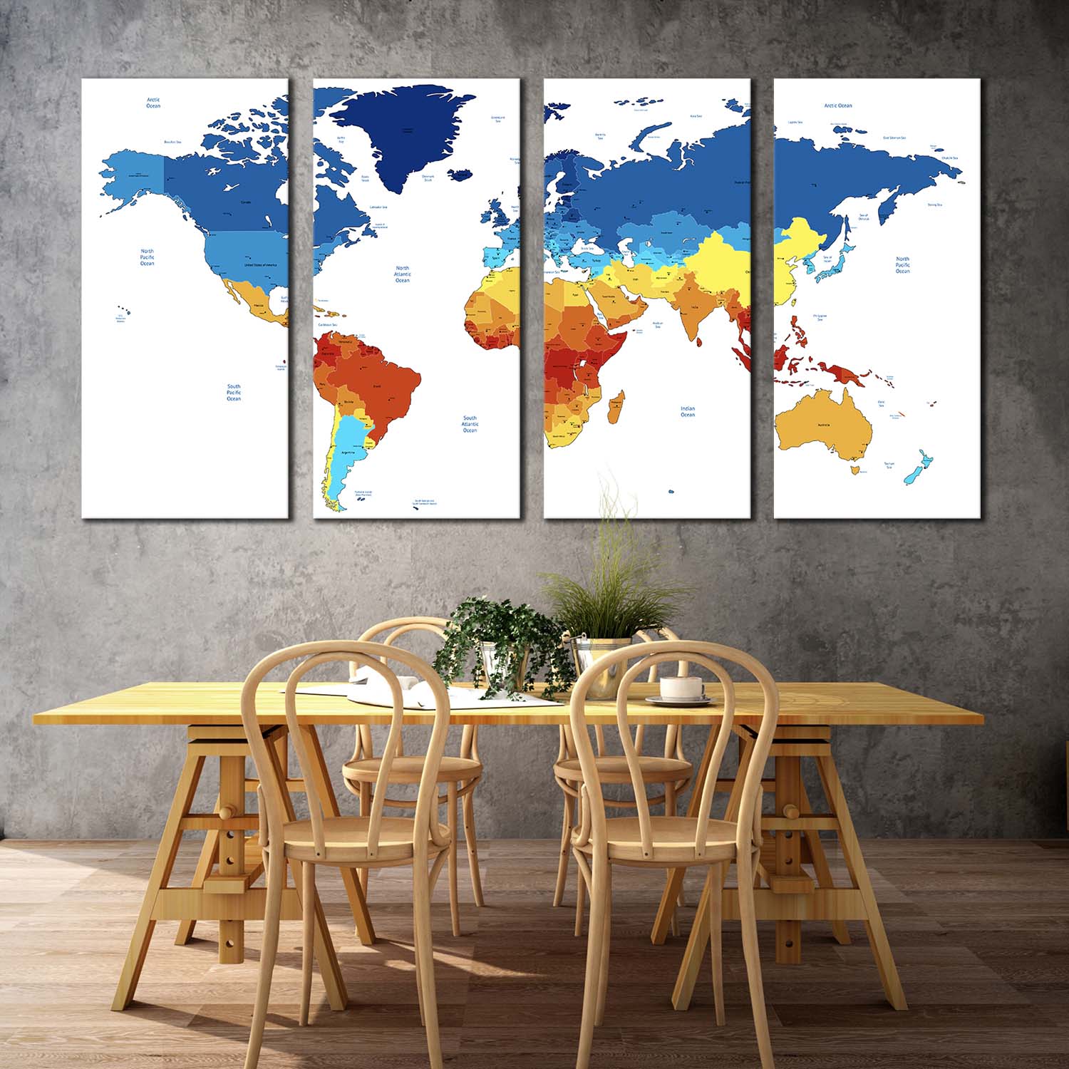 Abstract World Canvas Wall Art World Map Digital Painting Digital