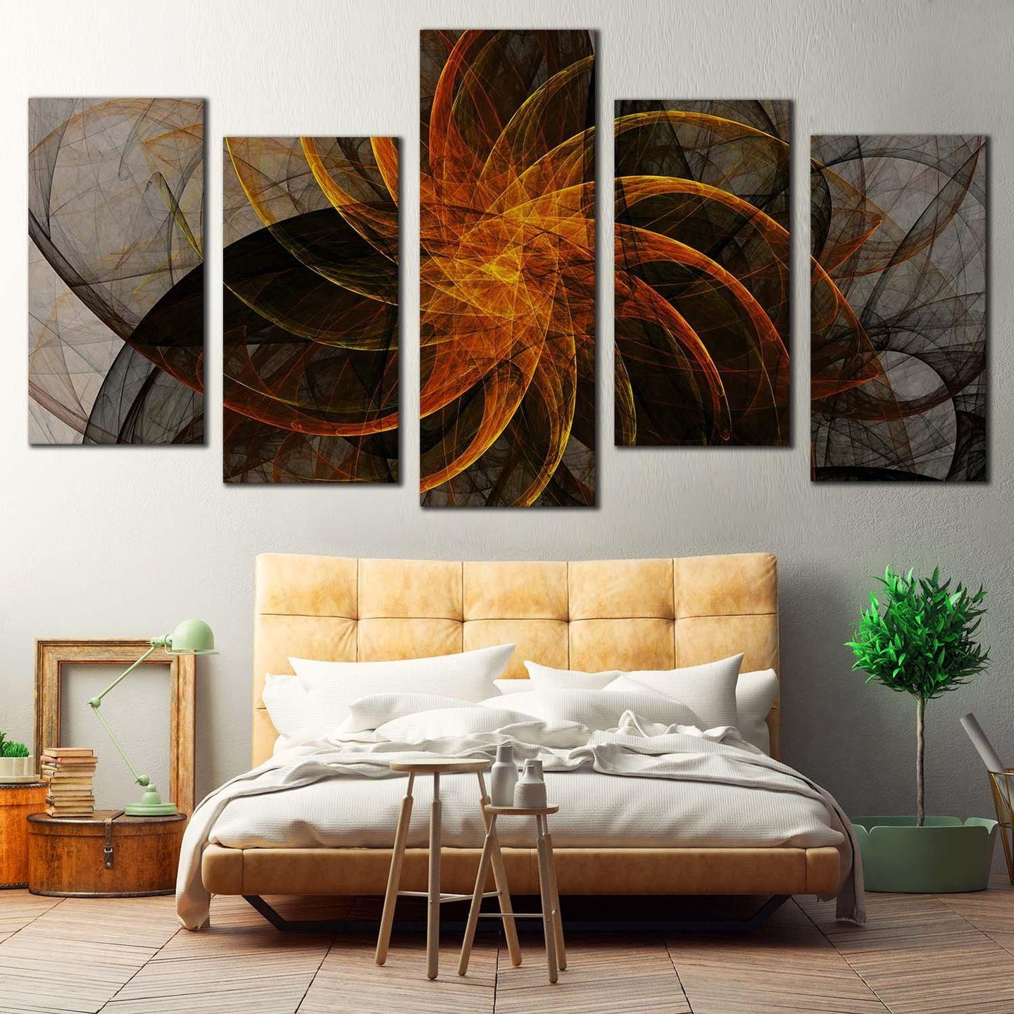 Beautiful Abstract Canvas Wall Art, Grey Abstract Fractal 5 Piece Canv ...