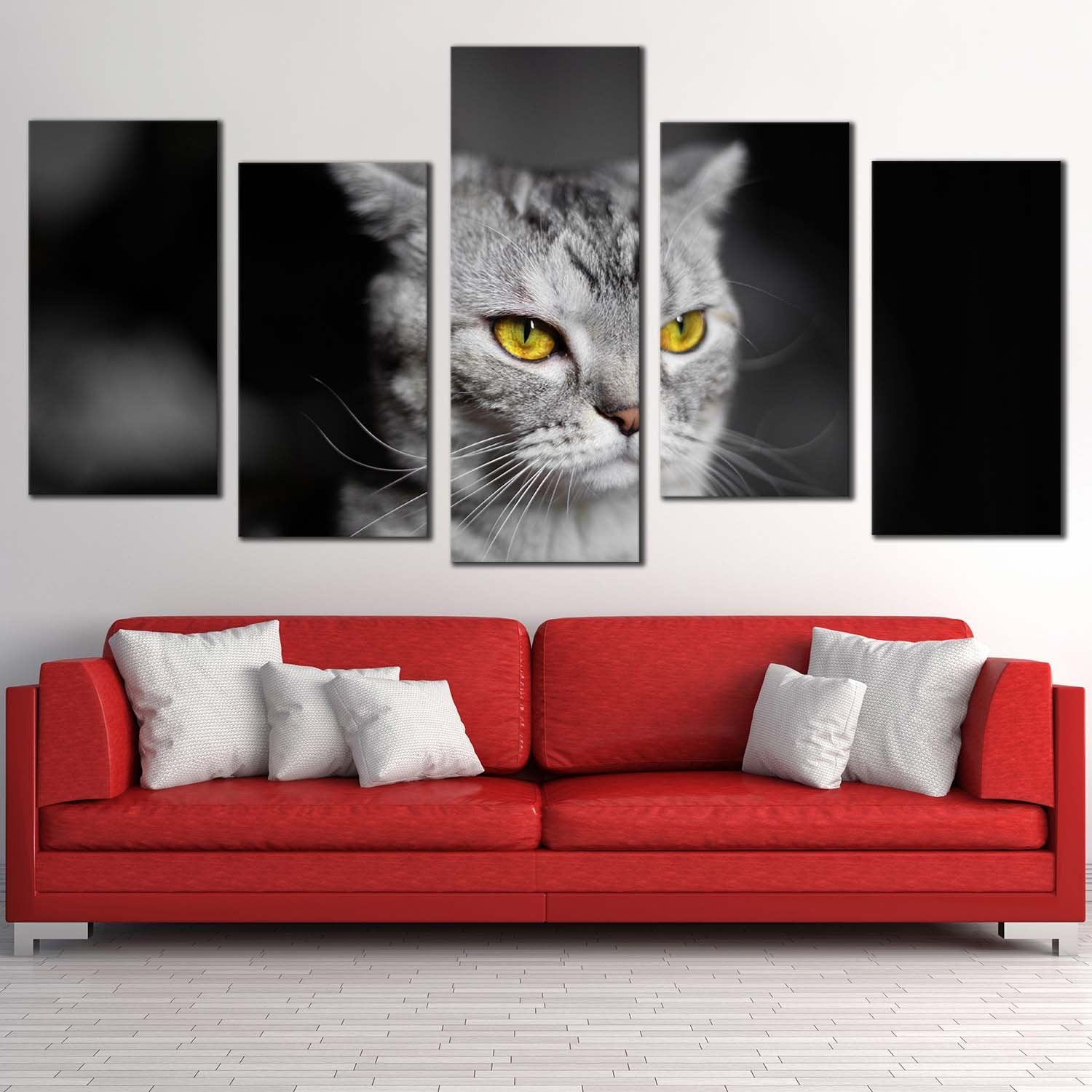 Beautiful Cat Canvas Wall Art, Yellow Cat Eyes Pet 5 Piece Canvas Print ...