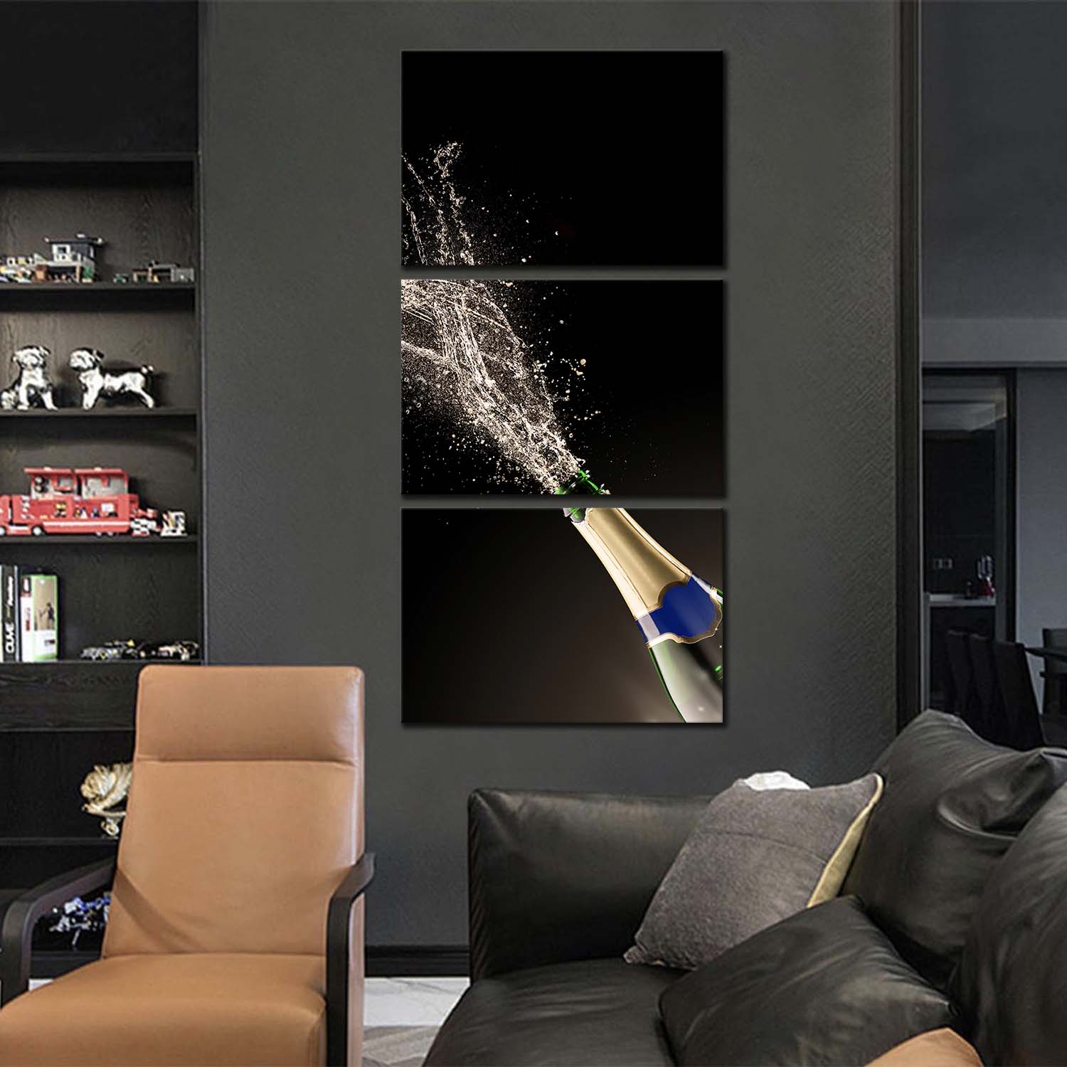 Champagne Splash Canvas Print, Champagne Exploding 3 Piece Canvas Wall ...