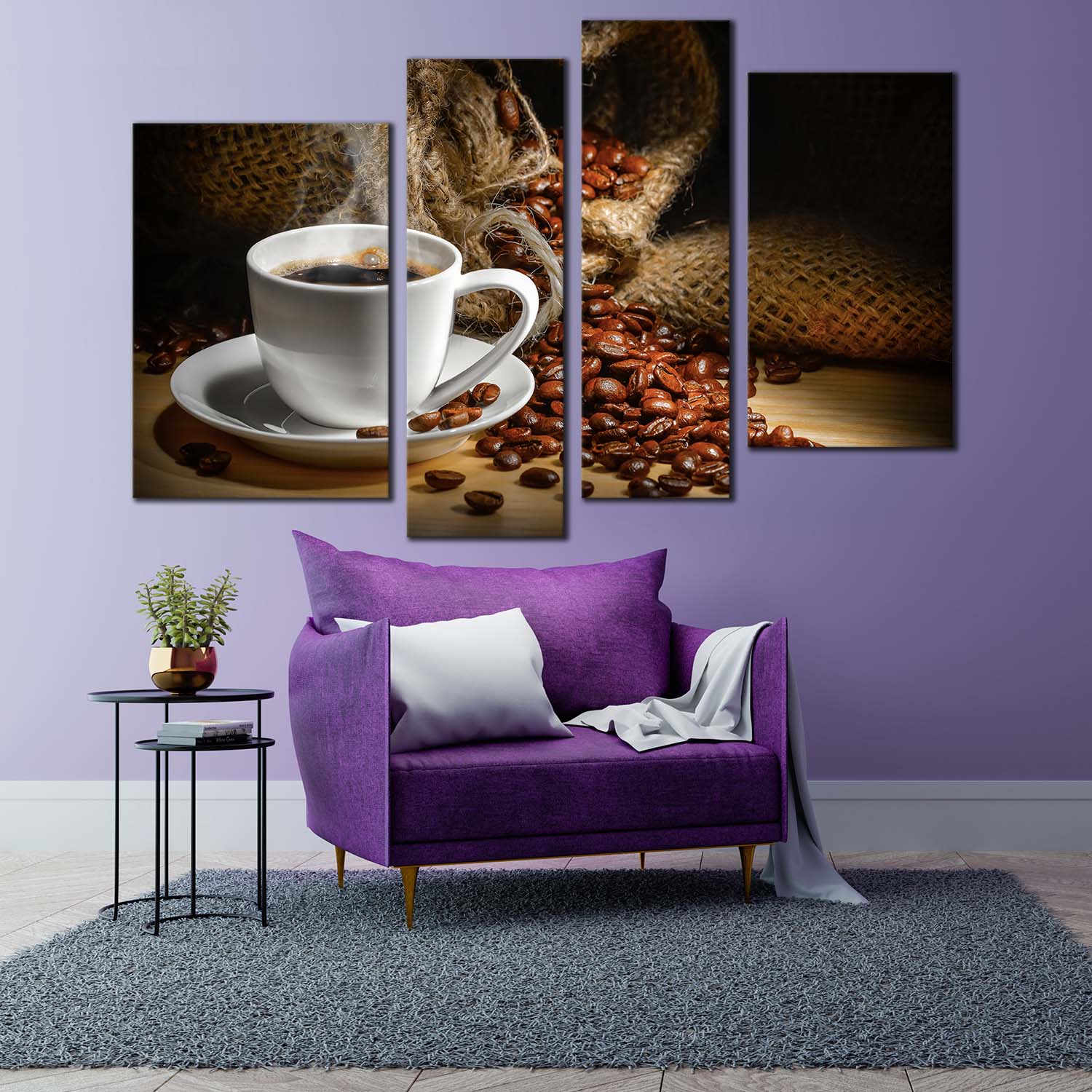 Coffee Mug Canvas Wall Art, Brown Coffee Beans Multiple Canvas, White