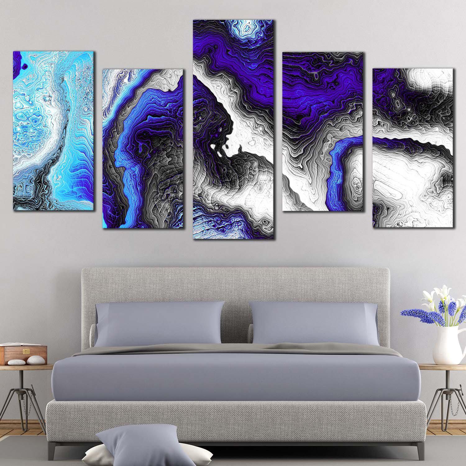 Digital Fractal Canvas Wall Art, Blue Abstract Liquid Art Print, Black ...