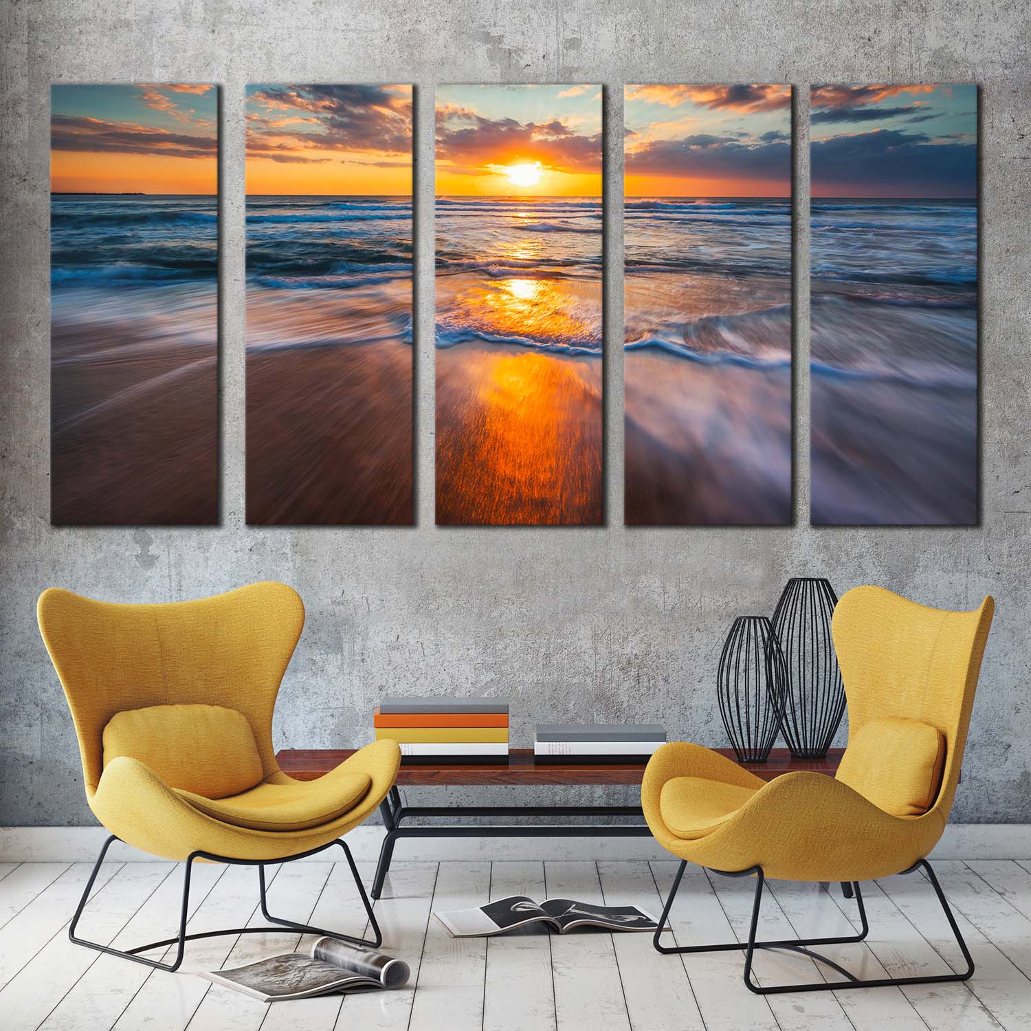 Dramatic Seascape Canvas Wall Art Blue Ocean Waves Sea 5 Piece Canvas Swallart 