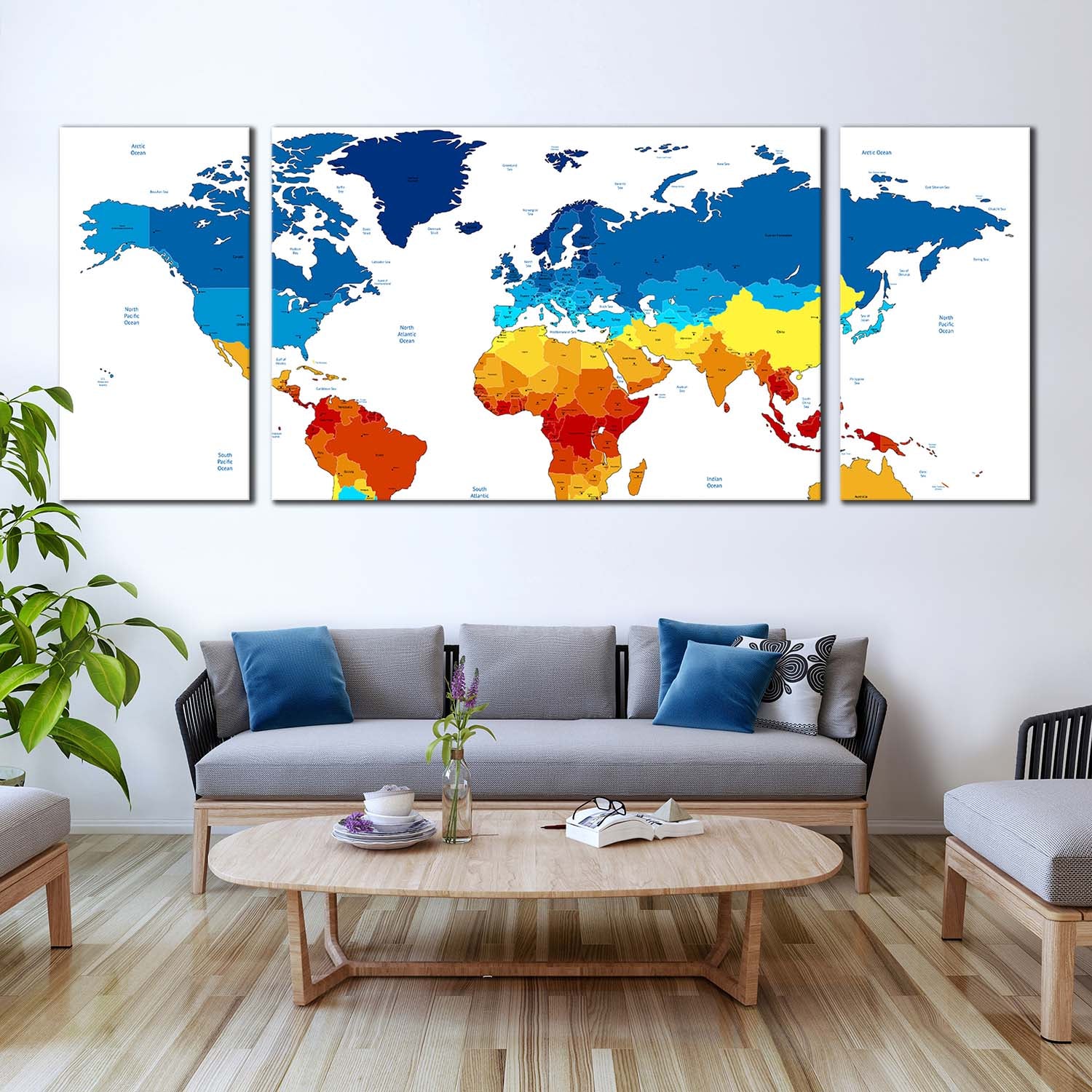 flat world canvas print map of continents multi canvas