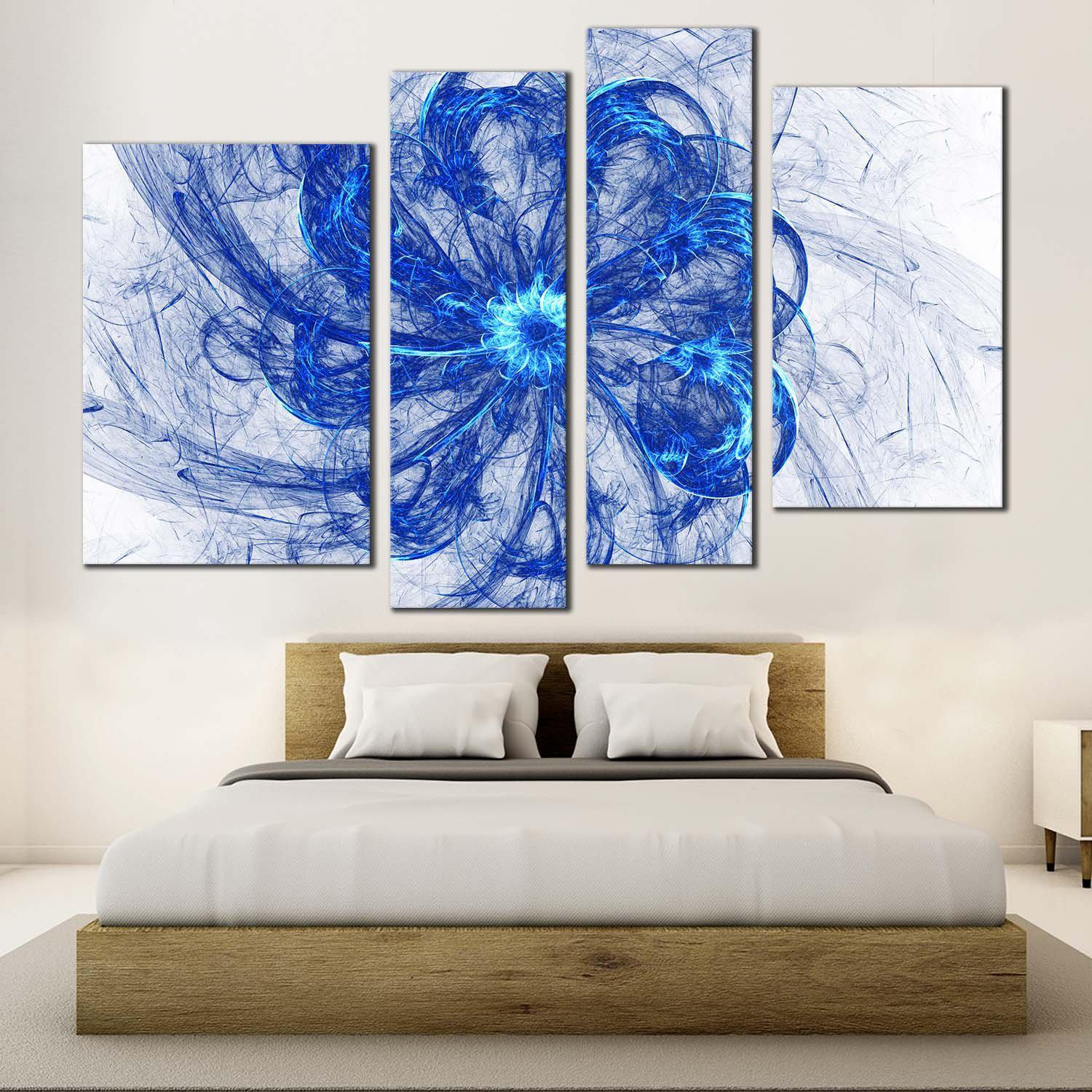 Fractal Circle Canvas Wall Art, Blue Bright Abstract Glow