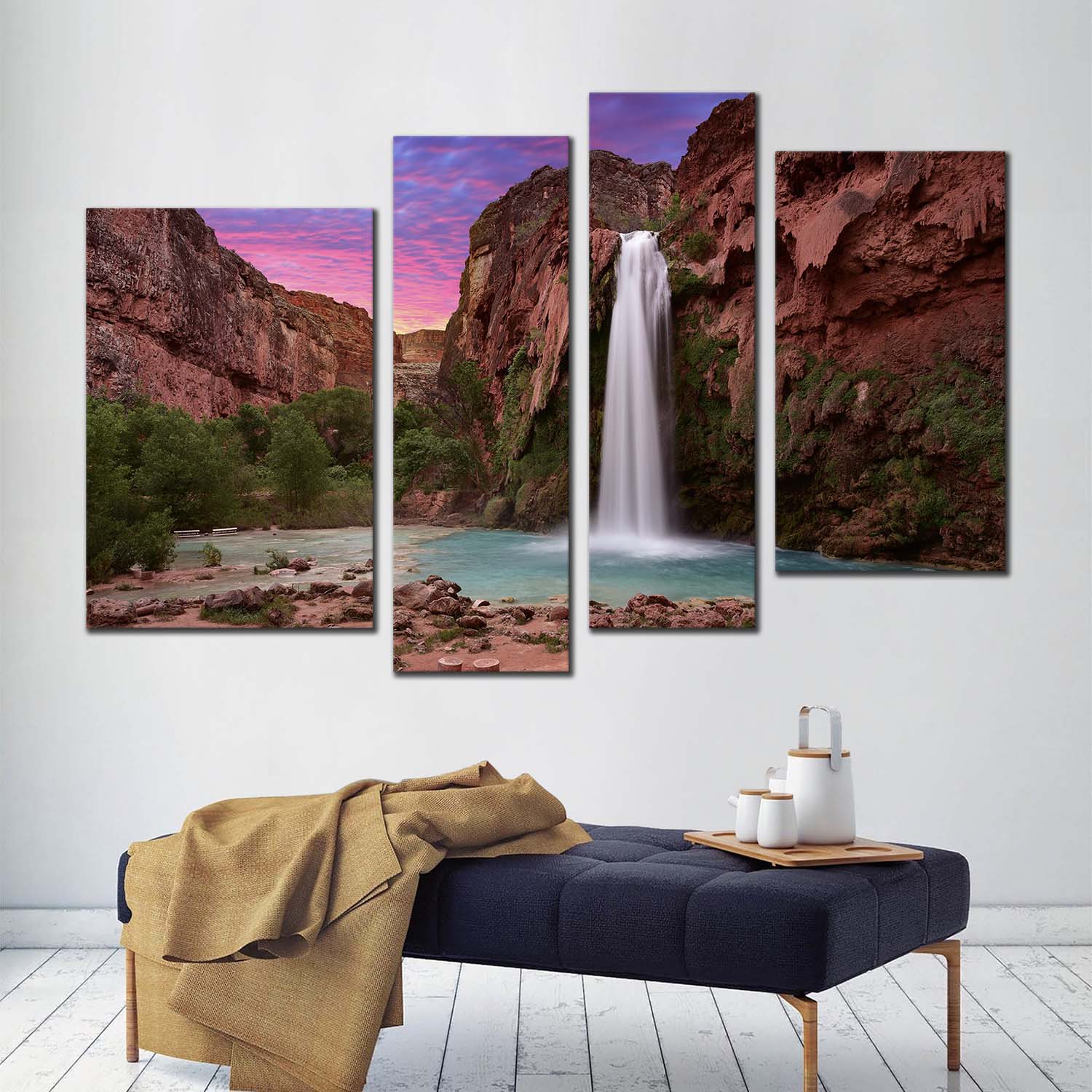 Grand Canyon Canvas Print, Arizona White Havasu Falls 4 Piece Canvas W ...