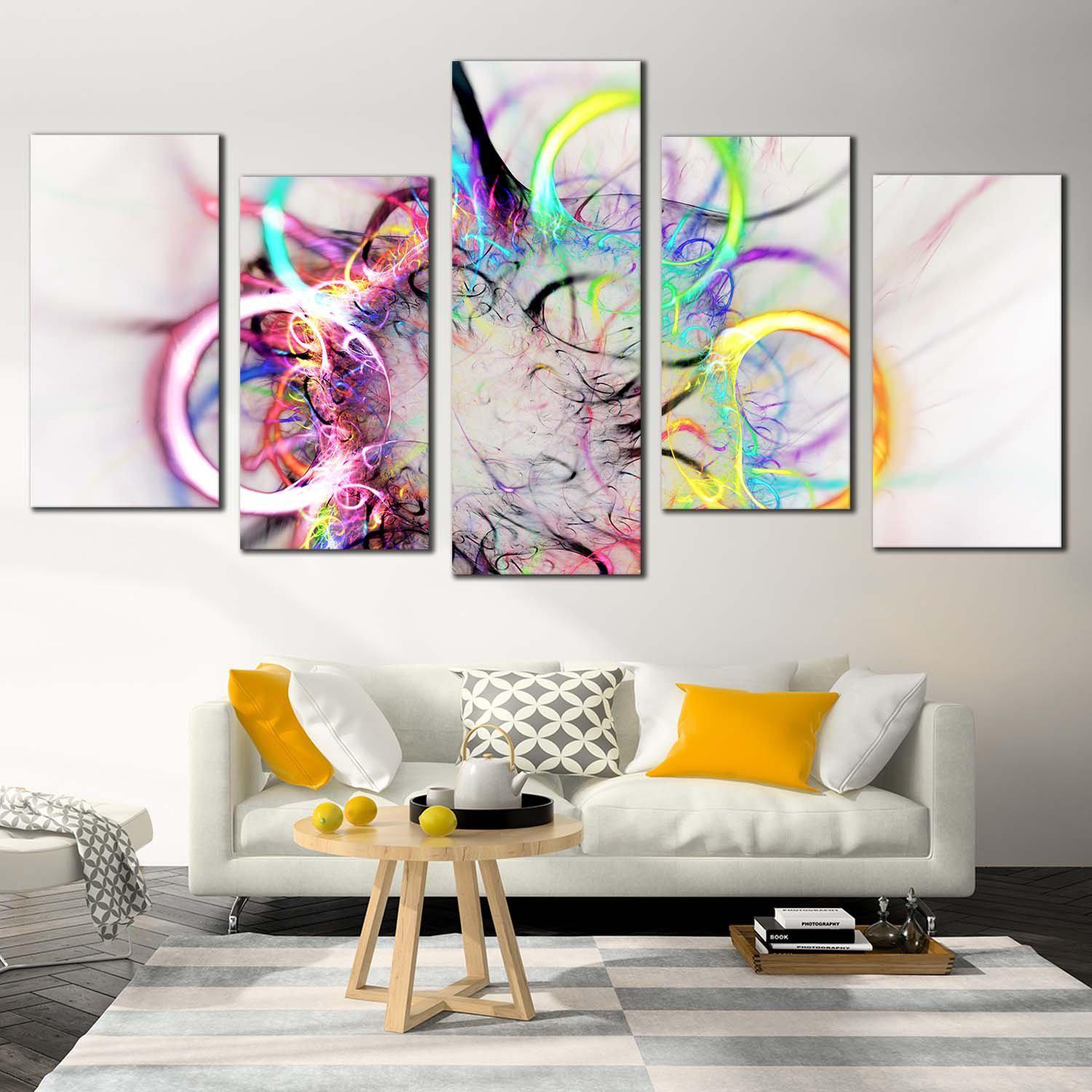 Modern Abstract Canvas Wall Art, Abstract Bright 5 Piece Multi Canvas ...