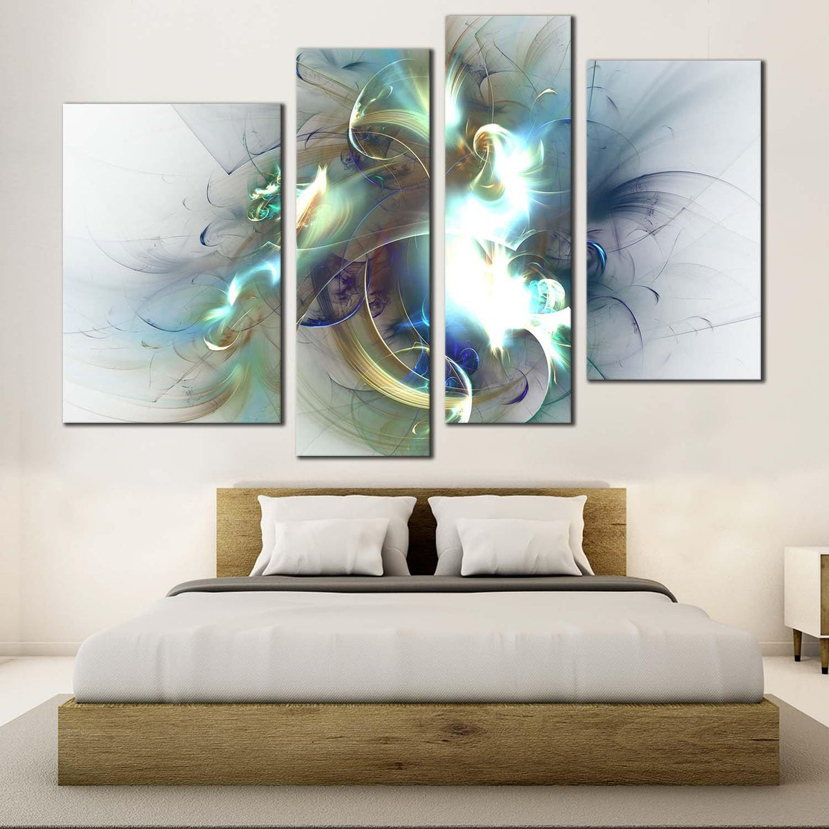 Modern Abstract Canvas Wall Art, Abstract Fractal Artwork Print, White ...