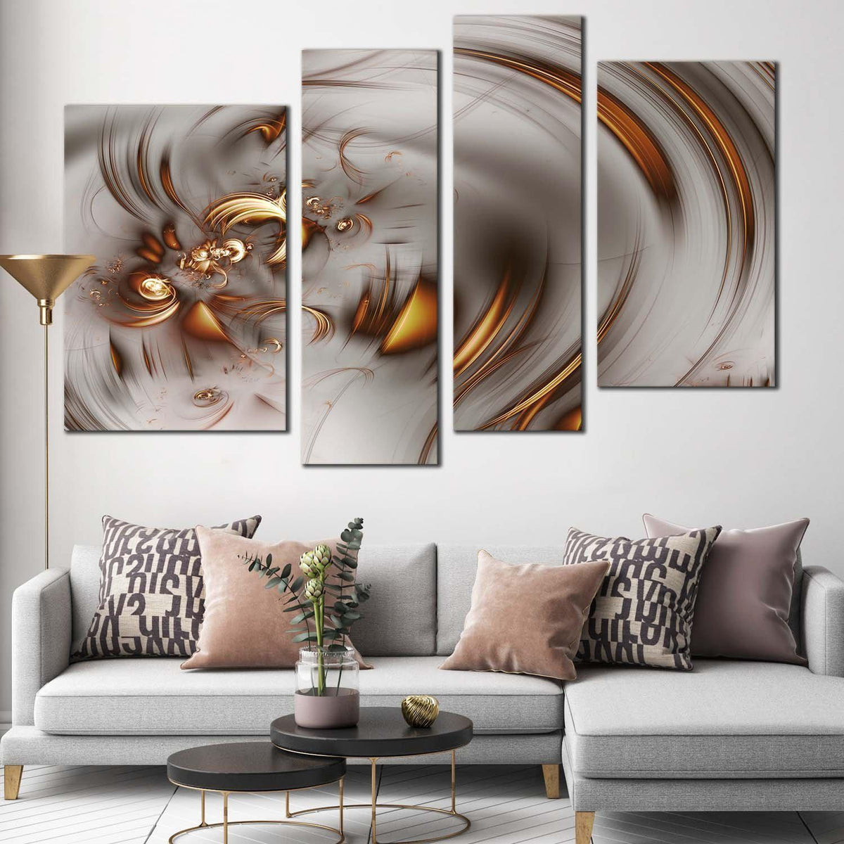 Modern Abstract Canvas Wall Art, Brown Grey Abstract Art Print, Elegan ...