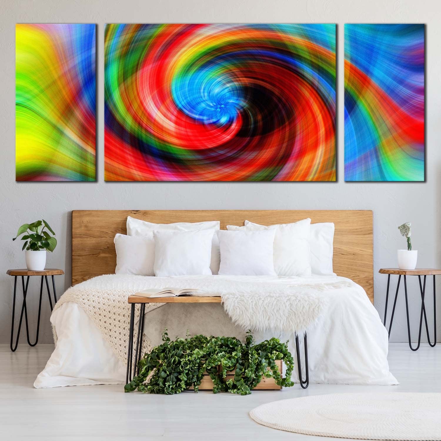 Modern Abstract Canvas Wall Art, Colorful Abstract Spiral 3 Piece Canv