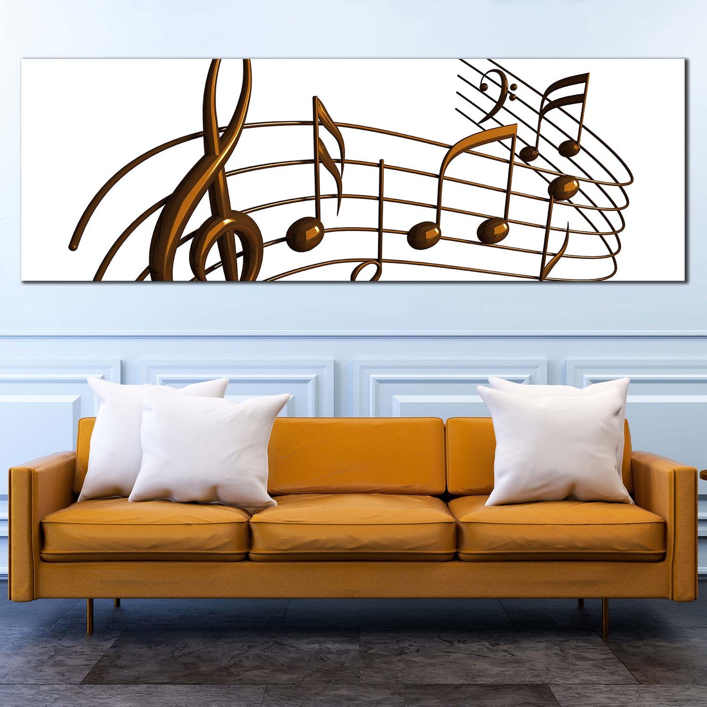 Music Harmony Canvas Print, Brown 3D Musical Notes 1 Piece Canvas Wall ...