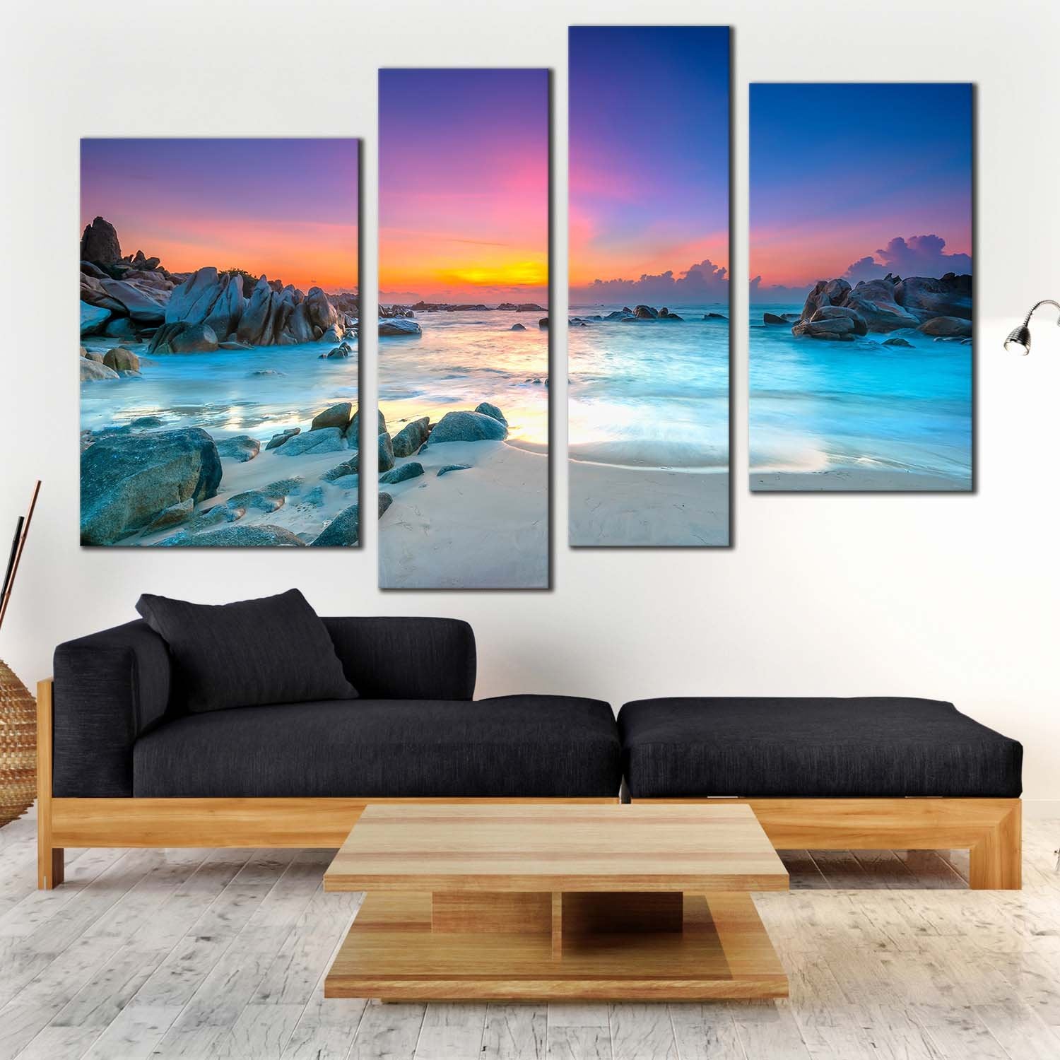 Ocean Water Canvas Wall Art, Blue Ocean Beach 4 Piece Canvas Set, Yell ...