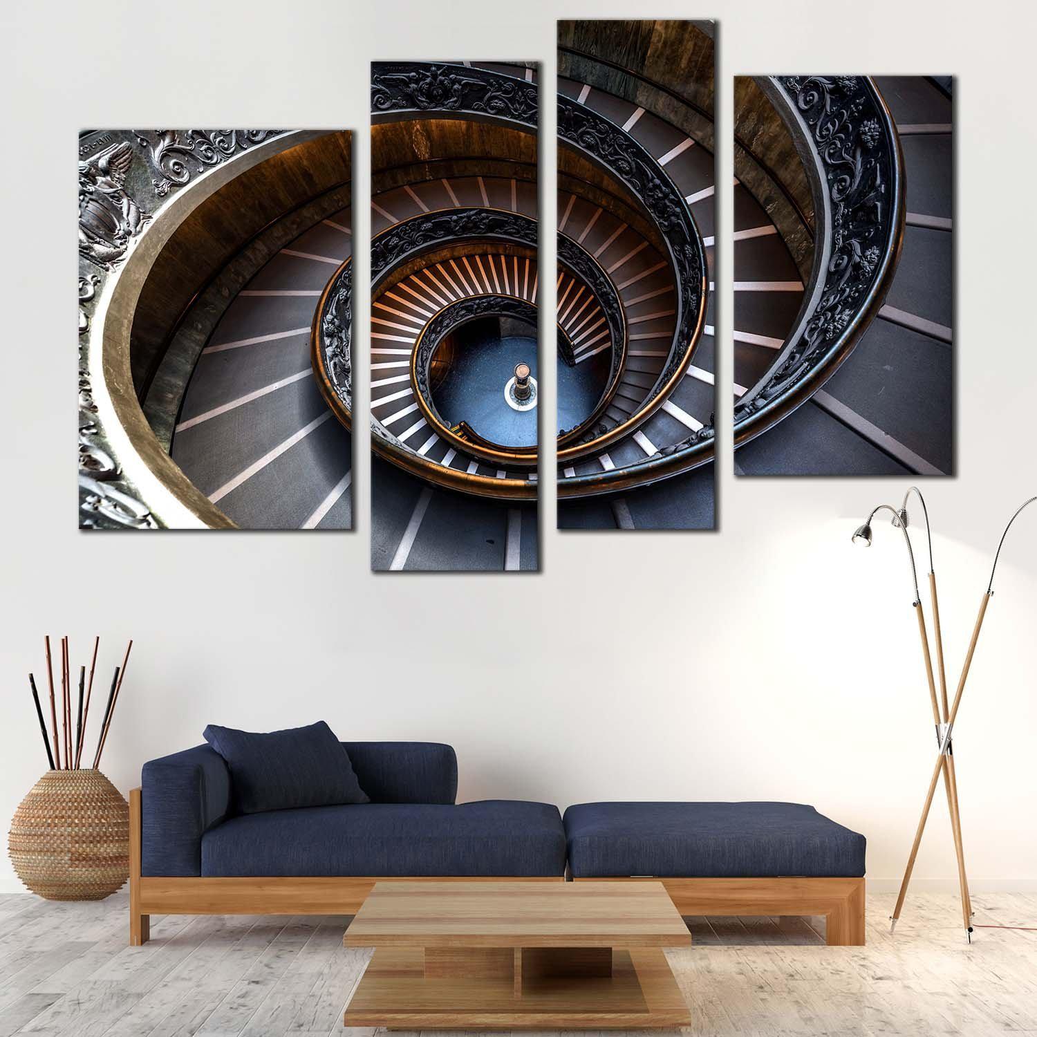 Spiral Staircase Canvas Print, Grey Abstract Architecture 4 Piece ...