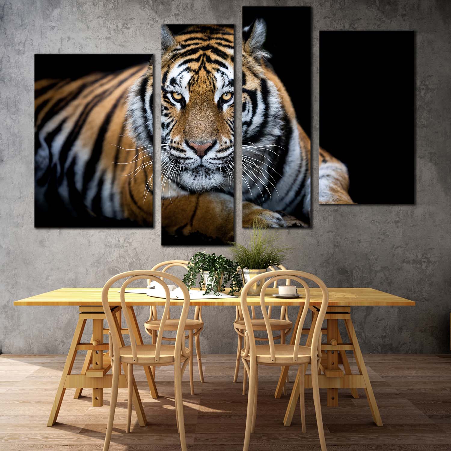 Tiger Portrait Canvas Wall Art, Orange Tiger Sitting 4 Piece Multiple ...