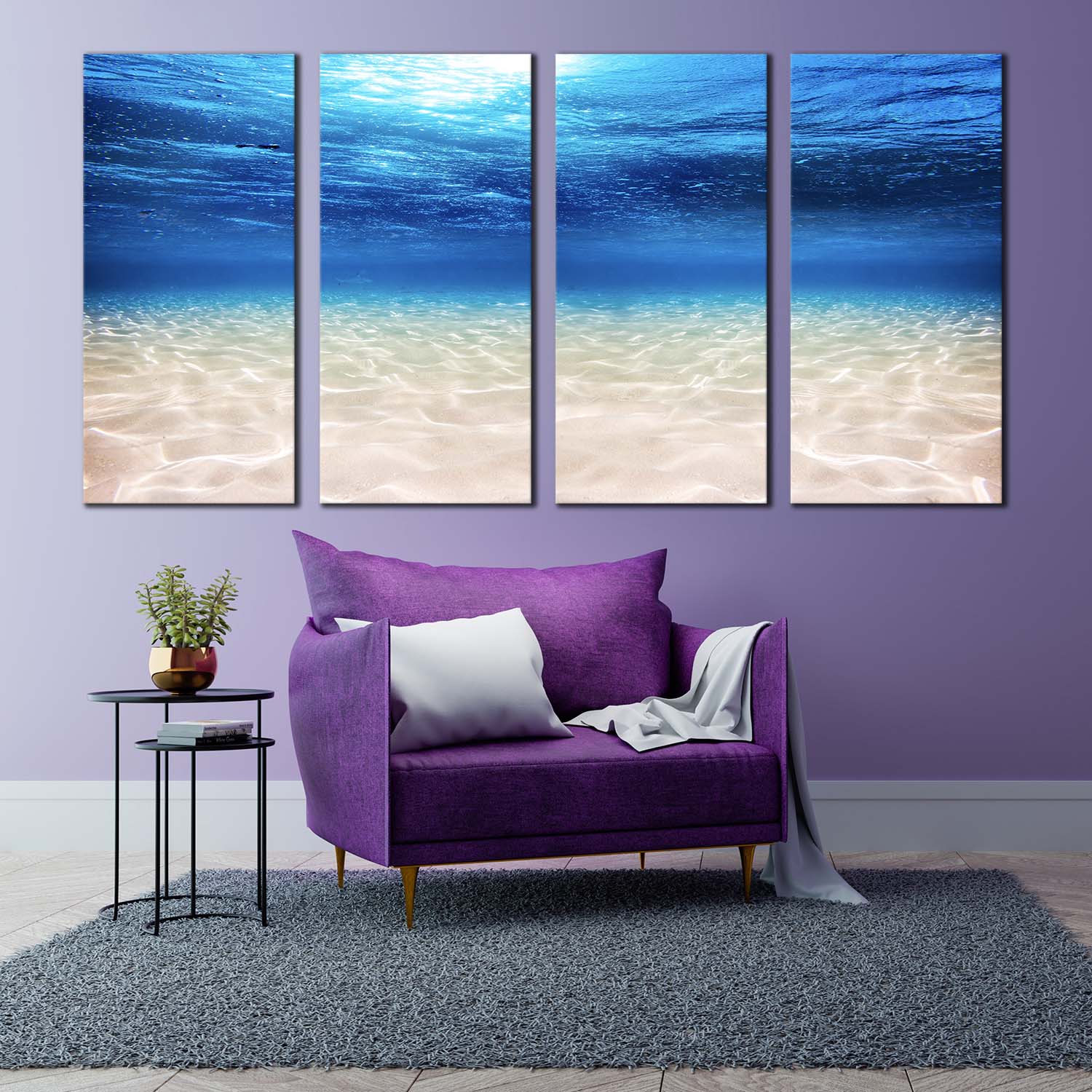 Underwater Sea Canvas Print Blue Ocean Deep 4 Piece Canvas Wall Art Swallart 1356