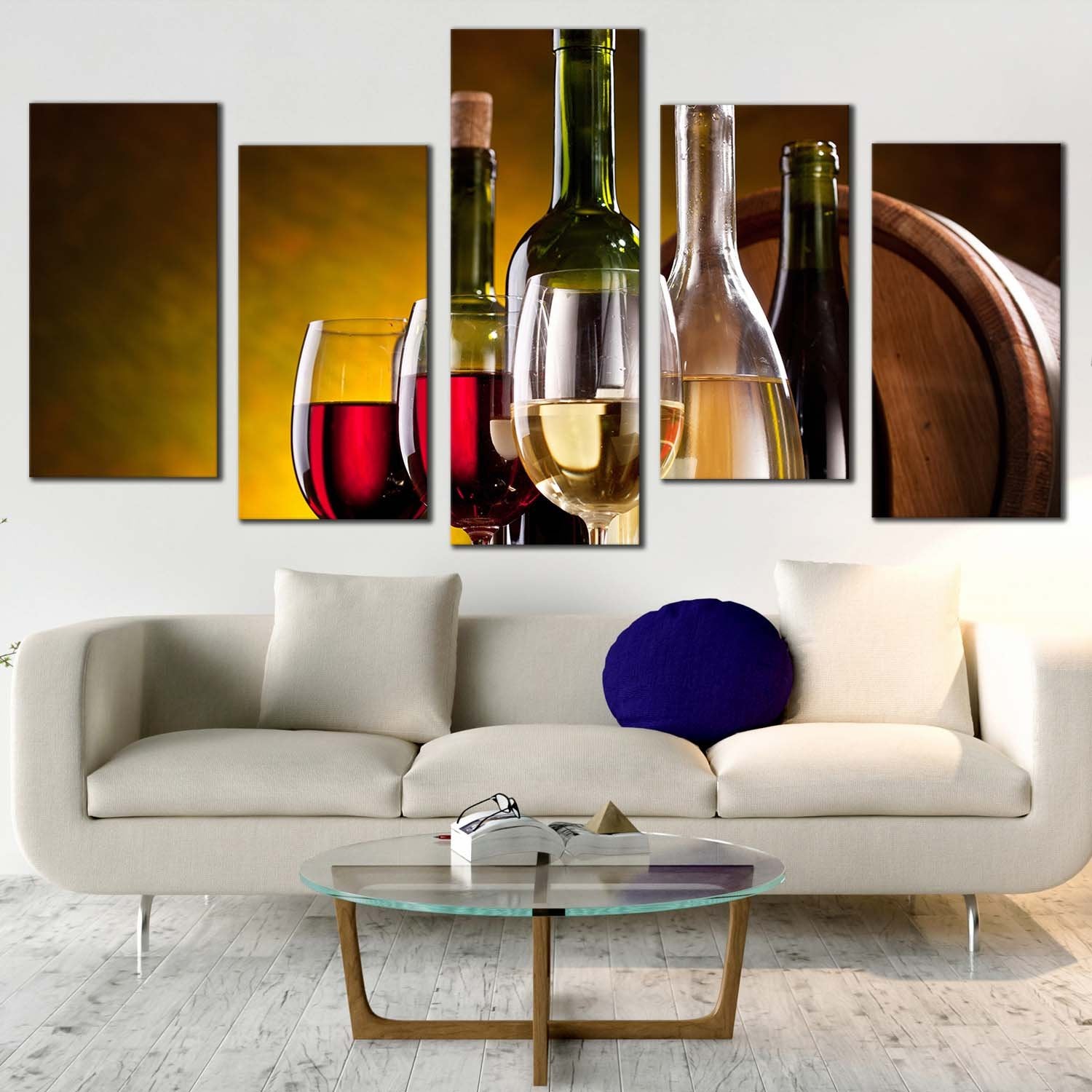 Wine Glasses Canvas Wall Art, Red and White Wine Drink 5 Piece Multi ...