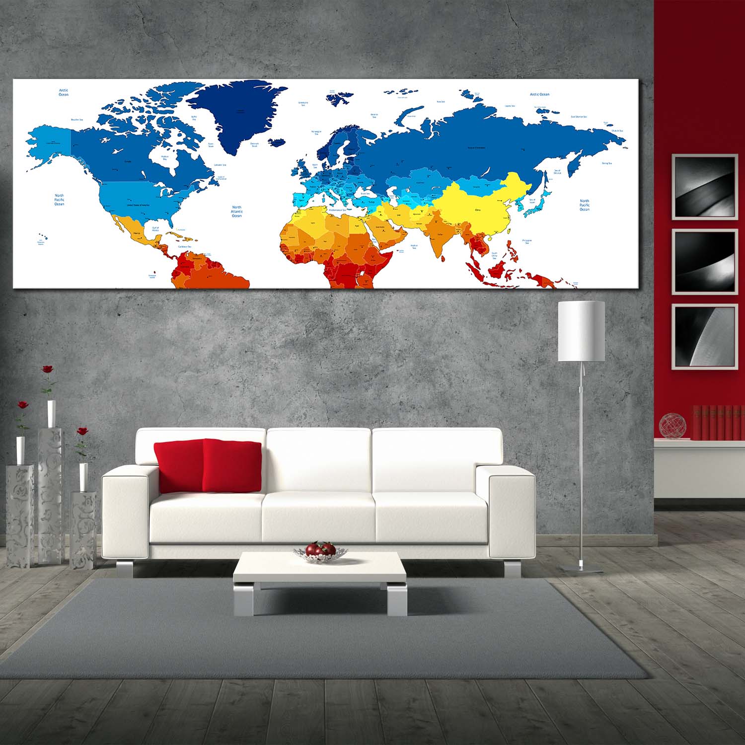 World Map Canvas Wall Art Detailed World Map Canvas Artwork Colorful