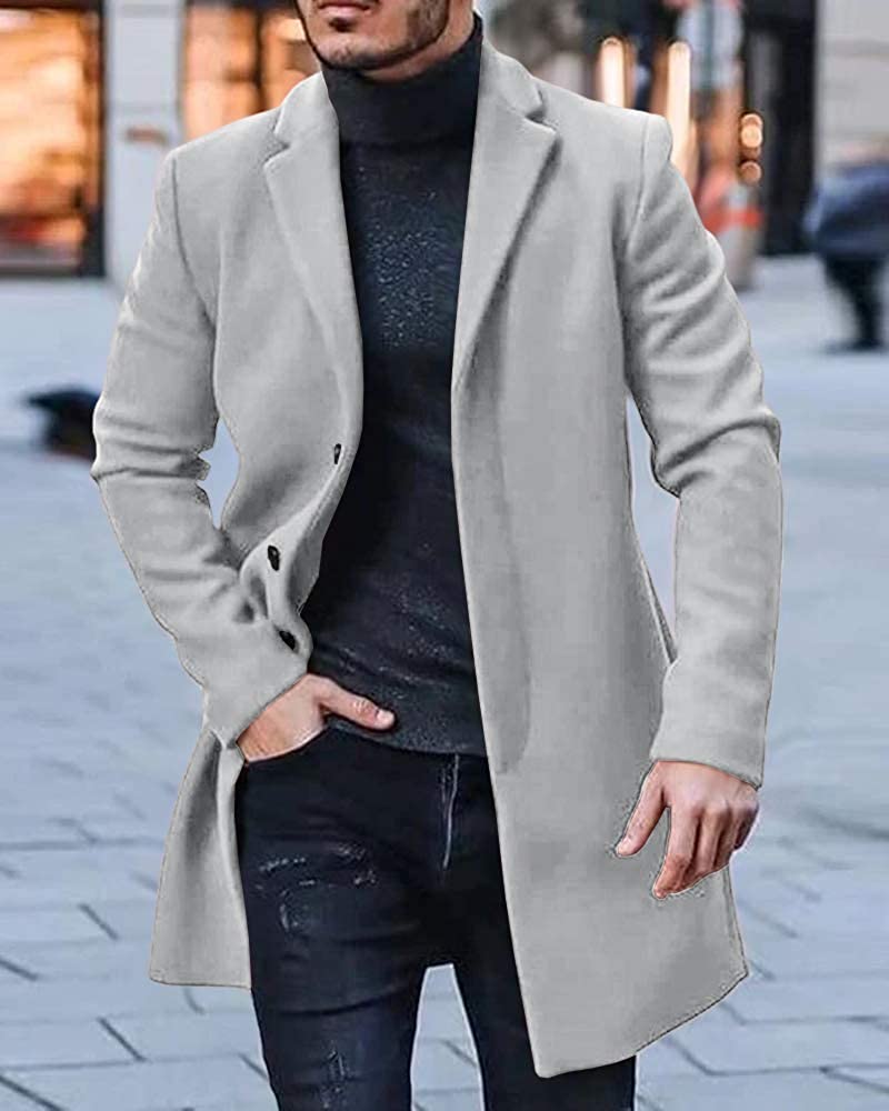 Mens Laple Wool Trench Coat Warm Casual Formal Long Jacket Parka Plain ...