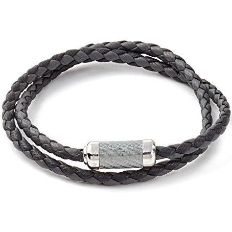 Steel Knot Leather Loop Bracelet Black