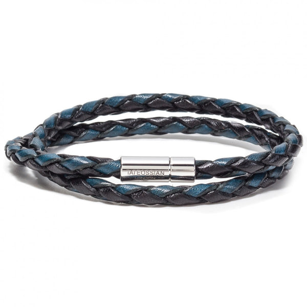 Tateossian Men's Double Wrap Slim Scoubidou Light Blue Bracelet