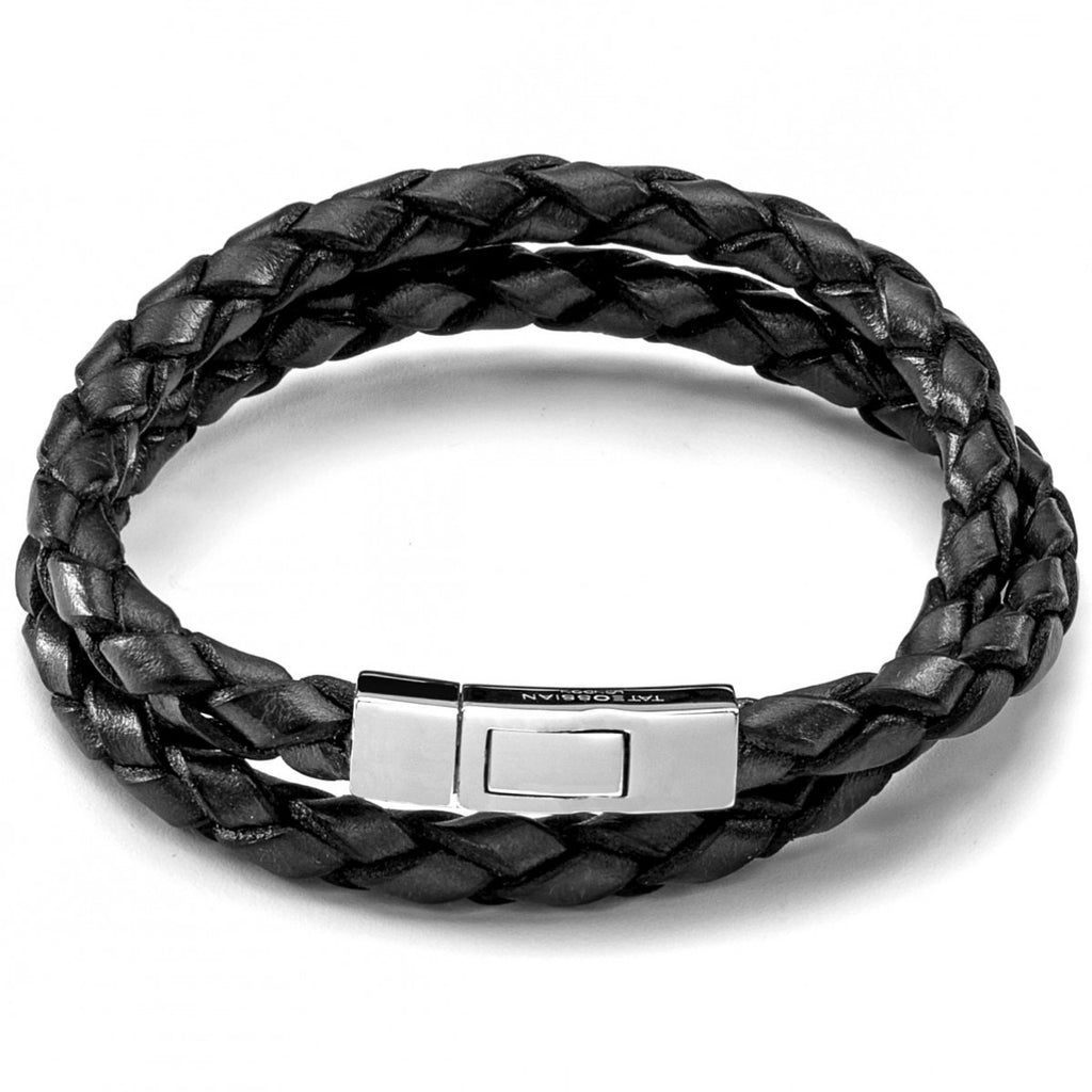 Hook Bracelet with Docksider Leather Lashing Black / Silver Oxide