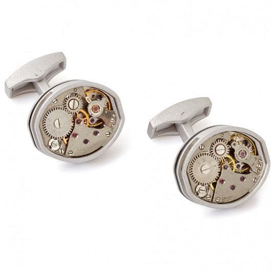 Round Skeleton Gear static cufflinks with black enamel in Palladium Pl –  Tateossian USA