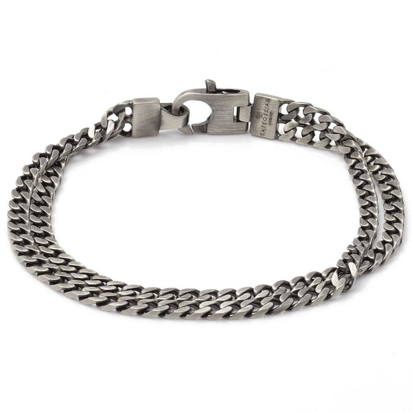 TATEOSSIAN, Oxidise Stainless Steel Clasp Leather Bracelet, Men