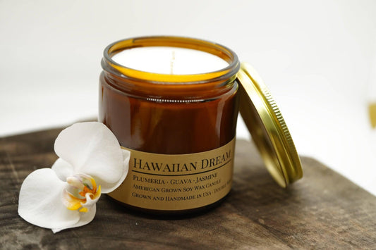 Hawaiian Dream Soy Wax Candle | 16 oz Double Wick Amber Apothecary Jar - Prairie Fire Candles