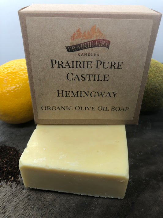 Hemingway Real Castile Organic Olive Oil Soap for Sensitive Skin - Dye Free - 100% Certified Organic Extra Virgin Olive Oil - Prairie Fire Candles