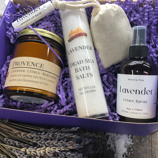 Lavender Lovers Candle Relaxation Luxury Gift Set Box - Kansas Gift Basket - Prairie Fire Candles