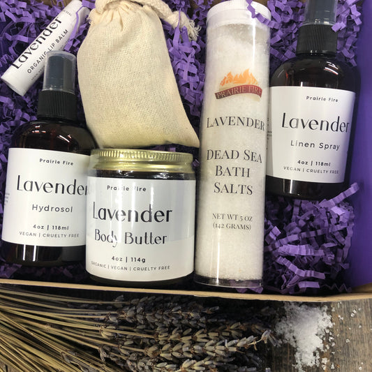 Lavender Lovers Spa/Self Care Luxury Gift Set Box - Kansas Gift Basket - Prairie Fire Candles