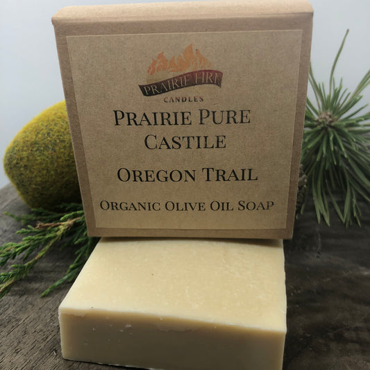 Oregon Trail Real Castile Organic Olive Oil Soap for Sensitive Skin - Dye Free - 100% Certified Organic Extra Virgin Olive Oil - Prairie Fire Candles