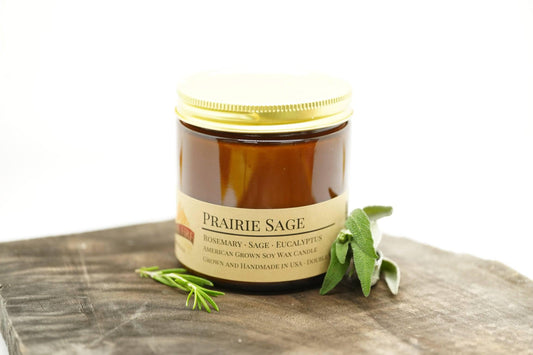 Prairie Sage Soy Wax Candle | 16 oz Double Wick Amber Apothecary Jar - Prairie Fire Candles